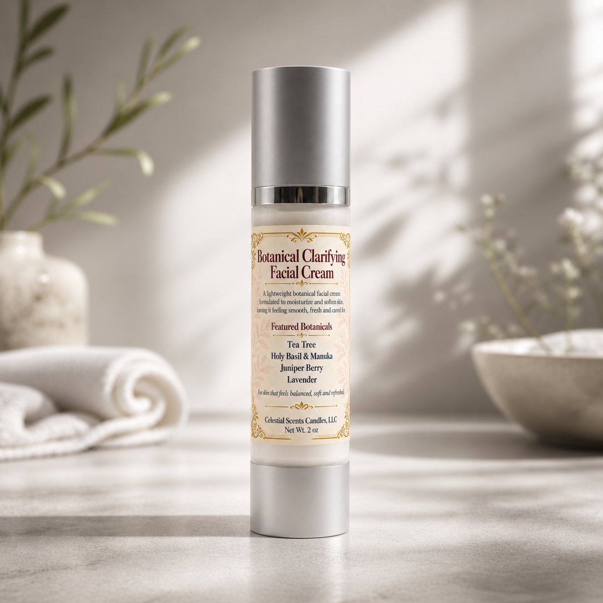 Botanical Clarifying Facial Cream 2oz bottle by Celestial Scents Candles
