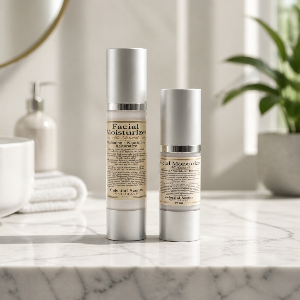 Facial Moisturizer 30ml and 50ml bottles by Celestial Scents Naturals