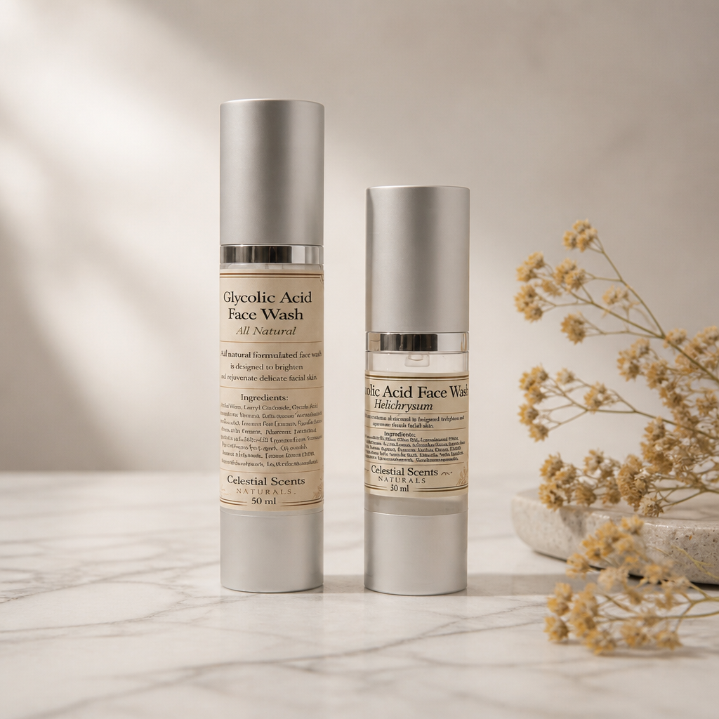 Glycolic Acid Face Wash 30ml and 50ml bottles by Celestial Scents Naturals