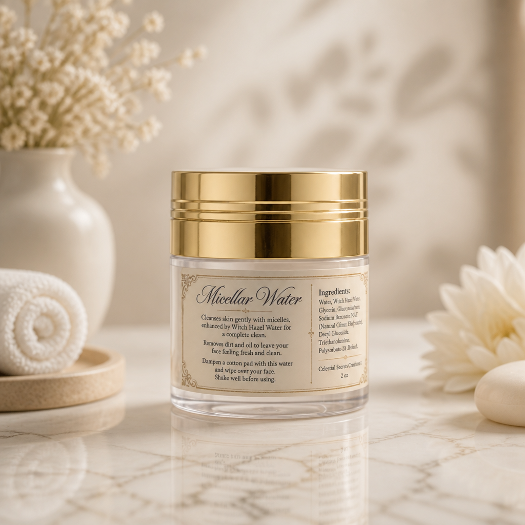 Micellar Water 2oz circular air pump jar by Celestial Scents Candles